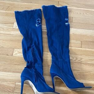 Blue Denim Knee-High 3” stiletto Boots